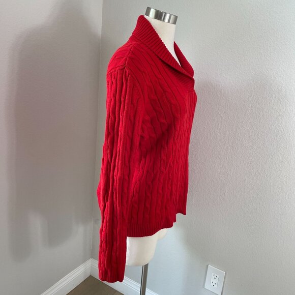 Chaps Womens XL Red Cable Knit Sweater Cotton Shawl Collar Long Sleeve - Picture 3 of 7